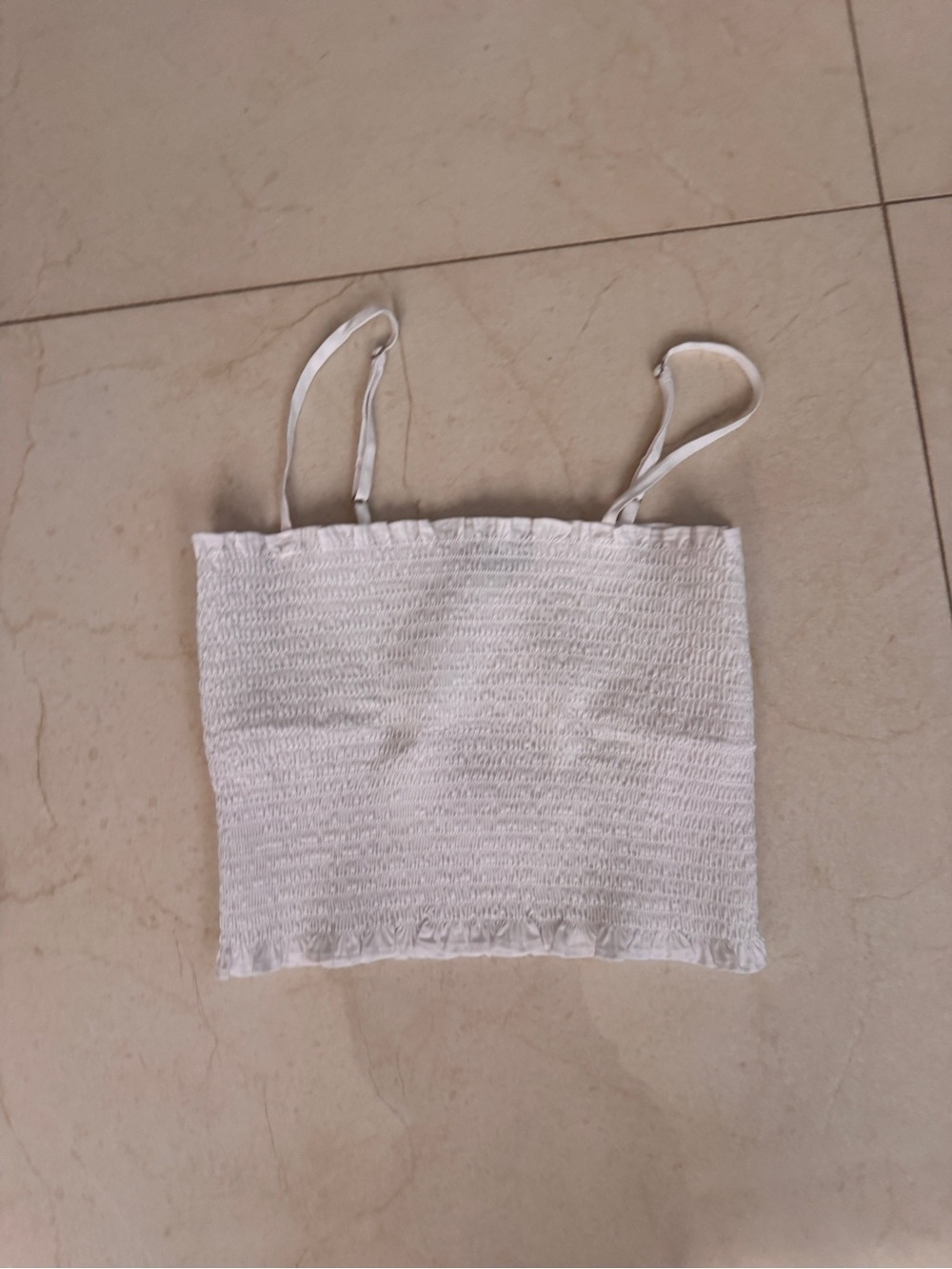 Express White Smocked Crop Tank with Spaghetti Straps